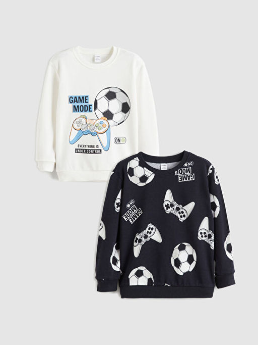 Bisiklet Yaka Erkek ?ocuk Sweatshirt 2li