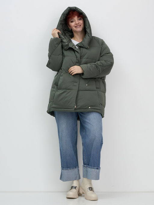 Куртка зимняя женская с капюшоном модная цвета хаки 7651Kh - Visdeer фото 15