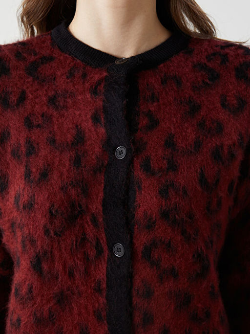 Bisiklet Yaka Leopar Desenli Kad?n Triko H?rka