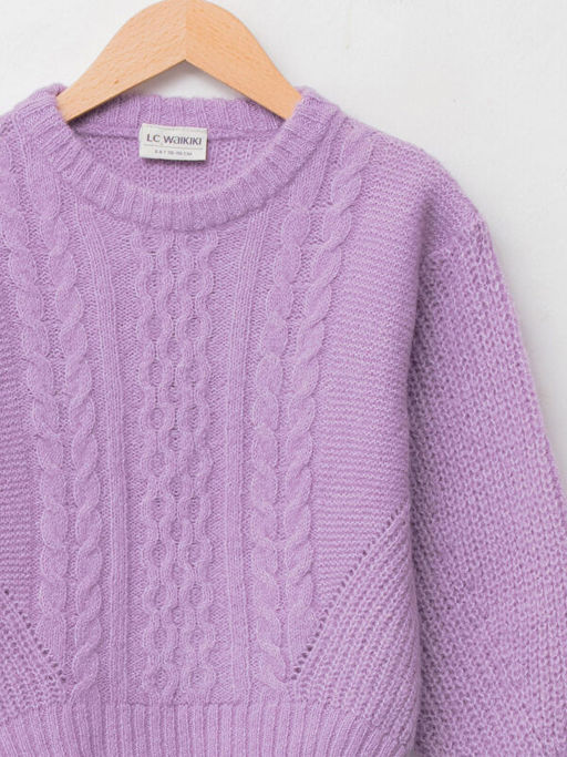 Bisiklet Yaka Sa? ?rg?s? Desenli Uzun Kollu K?z ?ocuk Triko Kazak - Waikiki фото 3