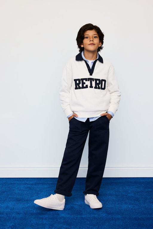 Oversize Geni_ Kal_p Polo Yaka Bask_l_ Selanik Kuma_ Sweatshirt Erkek _ocuk - Defacto фото 2