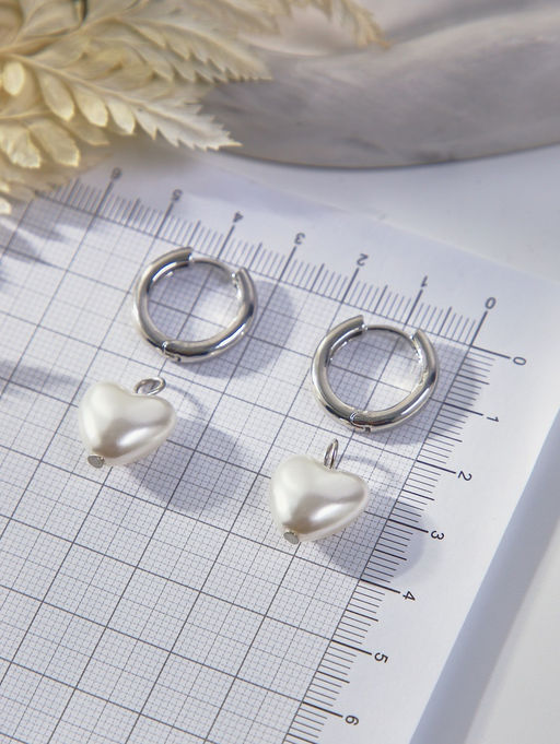 Серьги со съёмным элементом «Трансформер» сердечко жемчужное, цвет белый в серебре