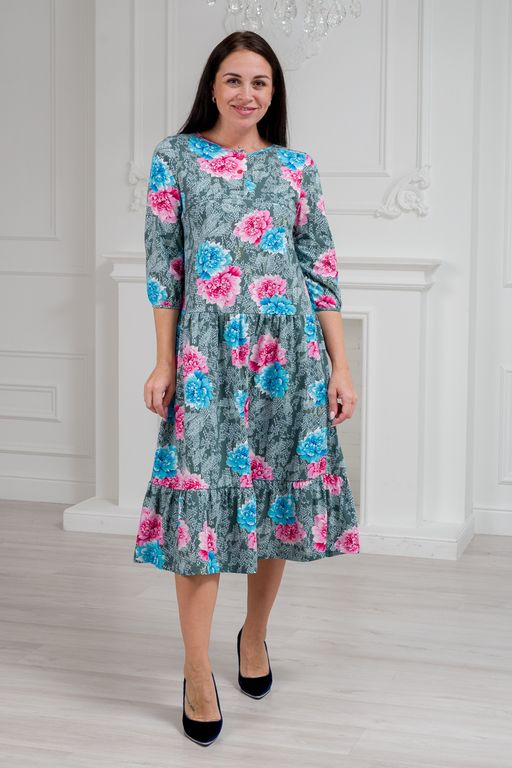 Платье женское из кулирки Амина пион на сером - Амадэль фото 5