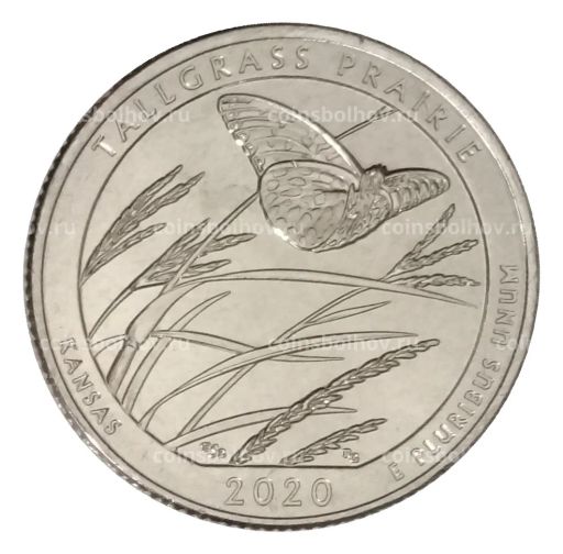 Монета 25 центов (1/4 доллара) 2020 года P США Национальные парки №55 Национальный заповедник Толлграсс-Прери