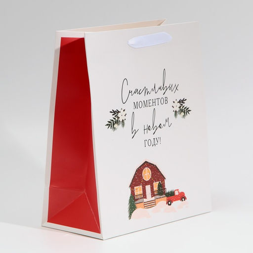 Цена за 2 шт. Пакет подарочный новогодний ламинированный «Счастливых моментов», ML 23 х 27 х 11.5 см
