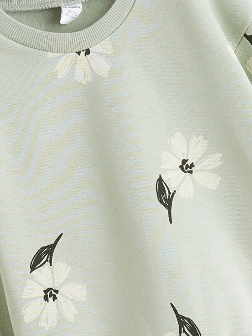 Bisiklet Yaka ?i?ekli K?z ?ocuk Kal?n Sweatshirt