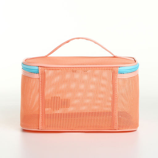 Косметичка-сундучок на молнии, с ручкой, сетка/оранжевая - Simaland фото 2