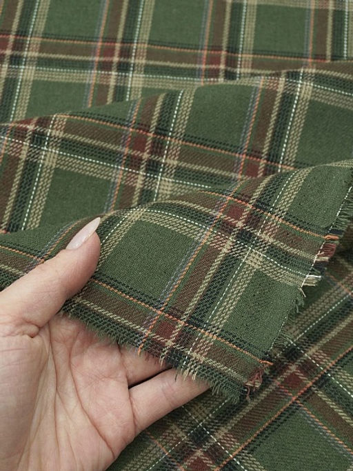 Фуле Клетка цв.темно-эвкалиптовый/коричневый, ш.1.45м, хлопок-100%, 180гр/м.кв - Купава фото 3