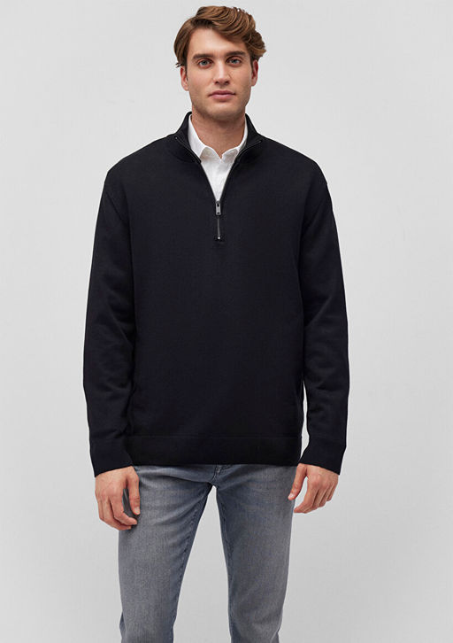 Yar? Fermuarl? Dik Yaka Siyah Kazak - Mavi фото 2