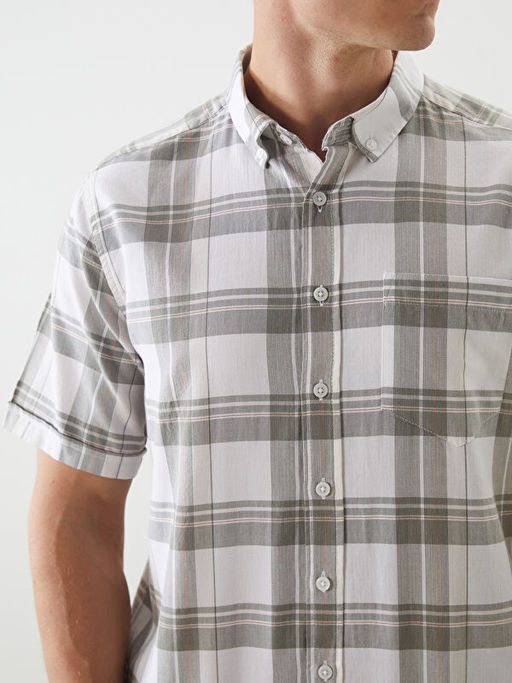 Regular Fit K?sa Kollu Ekose Gabardin Erkek G?mlek