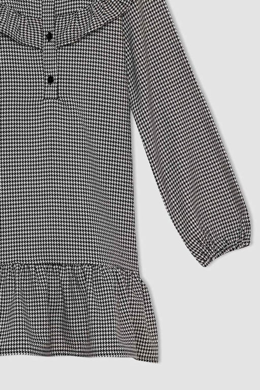 Тканое платье с узором гусиные лапки для девочки - Defacto фото 3