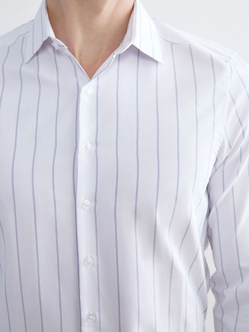 Slim Fit Uzun Kollu ?izgili Gabardin Erkek G?mlek