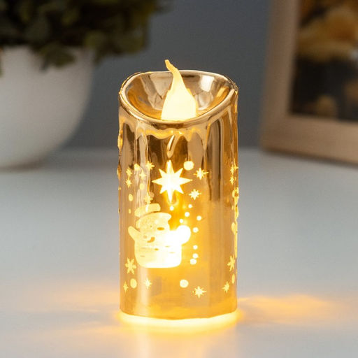 Светодиодная свеча, ночник LED RISALUX «Новый год», от батареек, 3.8×3.8×7.5 см, МИКС