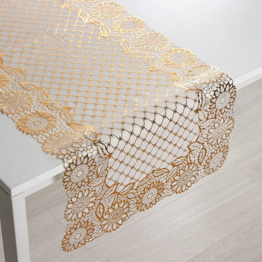 Дорожка сервировочная на стол «Букет», ажурная, 84×40 см, ПВХ, золотая