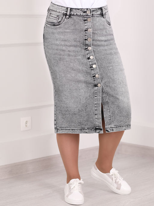 Юбка джинсовая серая на пуговицах спереди - Almond фото 3