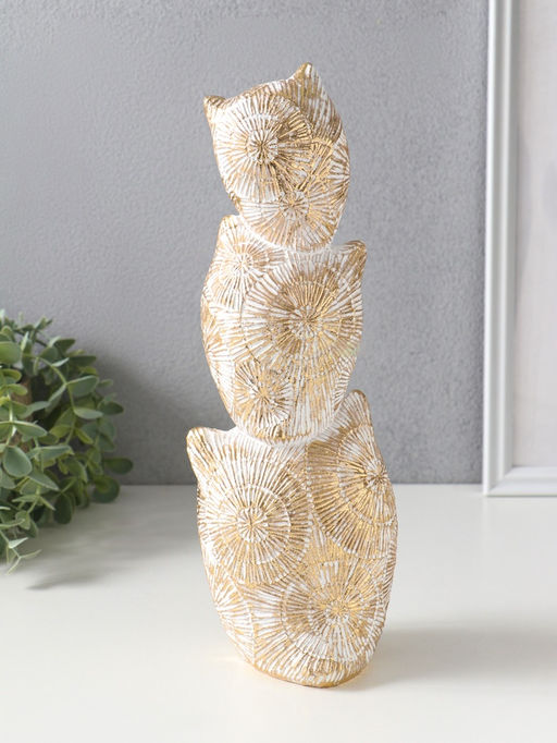 Фигура полистоун «Три совы - пирамида. Золотые круги», 11.5×11.5×32 см
