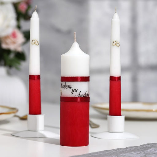 Набор свечей свадебных «Совет да любовь», бордо: родительские 1.8×17.5 см; очаг 4×13.5 см