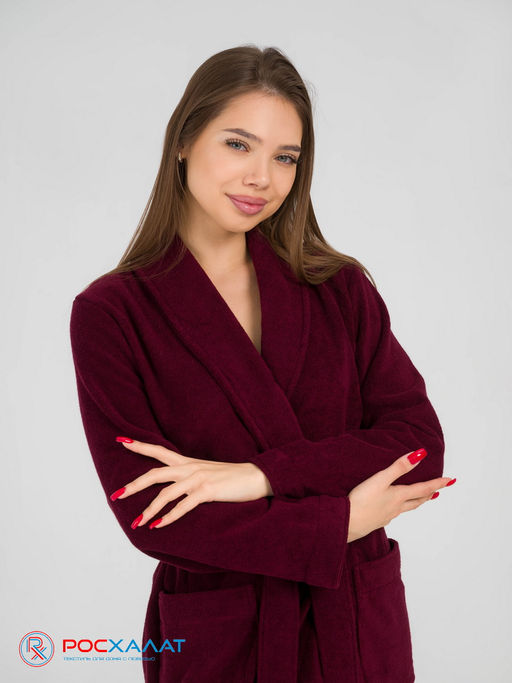Женский махровый халат с шалькой темно-бордовый МЗ-02 (122) - Росхалат фото 8