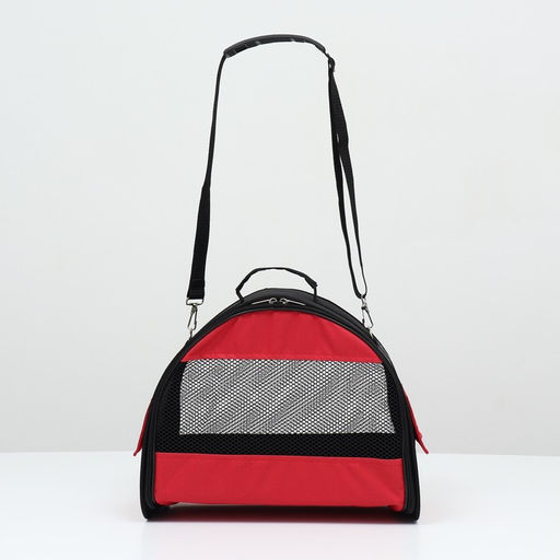 Сумка - переноска для животных, полукруглая с карманоми ПВХ, 37 х 18 х 25 см, красная - Пижон фото 2
