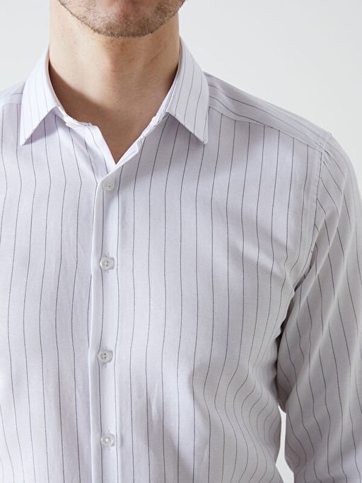Slim Fit Uzun Kollu ?izgili Gabardin Erkek G?mlek