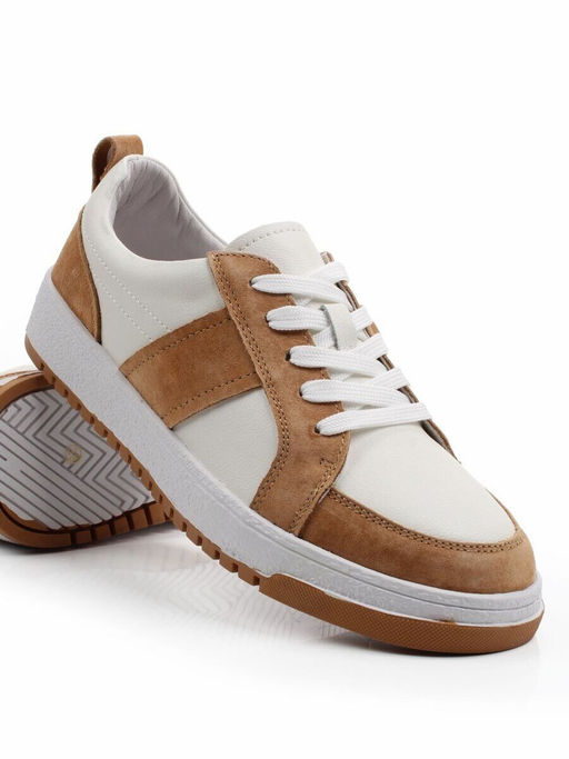 03-C934-5 WHITE/BROWN Кеды кожаные женские (натуральная кожа, натуральная замша)