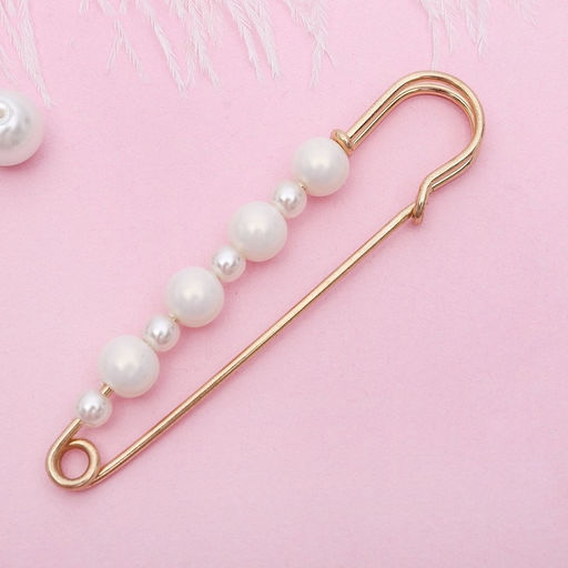Булавка Жемчужная дорожка, 7.3 см, белая в золоте