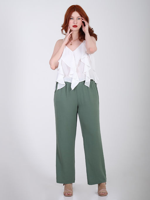 Брюки палаццо из жатки на резинке - Almond фото 6