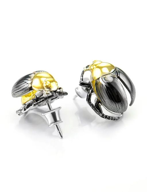 Необычные серебряные серьги с натуральным лимонным янтарём Скарабей - Амберхолл фото 5