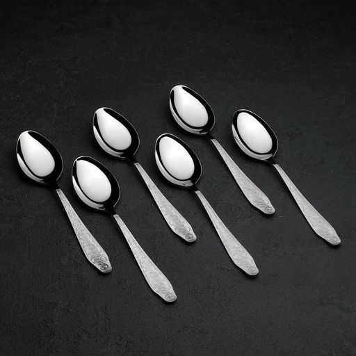 Цена за 6 шт. Ложка столовая «Дубрава», длина 19.6 см, толщина 2 мм, цвет серебряный