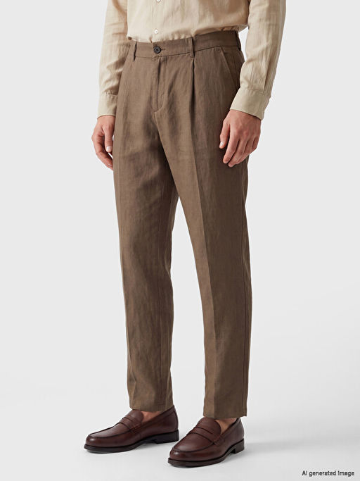 Regular Fit %100 Keten Erkek Pantolon - Waikiki фото 3