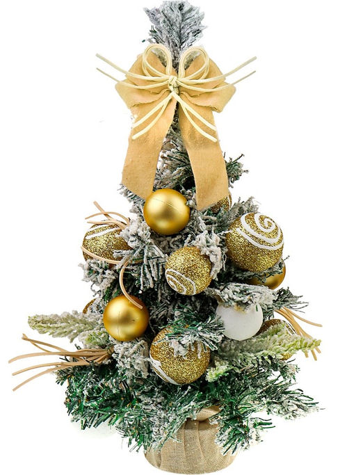 Ель 50см на подставке "Зимняя красавица" (НУ-9038) заснеженная, с золотыми украшениями