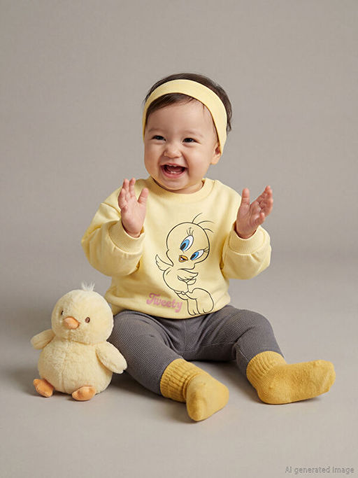 Tweety Bask?l? K?z Bebek Sweatshirt ve Tayt