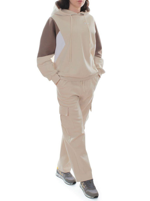 3156/3157 BEIGE/BROWN Костюм спортивный женский (95% хлопок, 5% эластан)