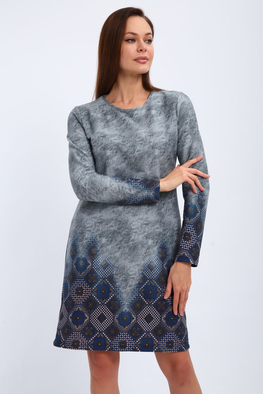 Ночная сорочка из интерлока длинный рукав купон Соня серо-голубой