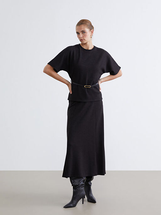 Bisiklet Yaka Beli Kemerli Bluz