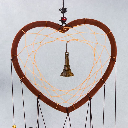 Музыка ветра Сердце с Эйфелевой башней, металл, 4 трубки, 5 колокольчиков, d=17 см, длина 65 см
