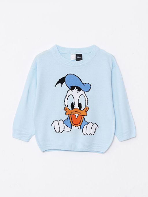 Bisiklet Yaka Uzun Kollu Donald Duck Desenli Erkek Bebek Triko Kazak