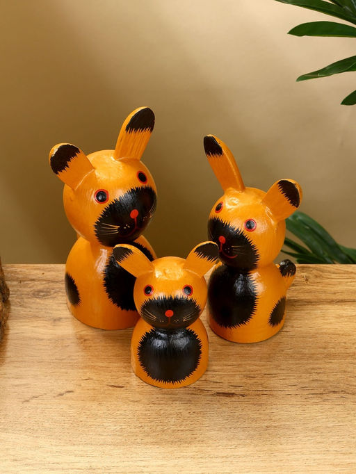 Набор сувенирный Зайки, h=14 см, h=13 см, h=10 см, дерево, рыжий
