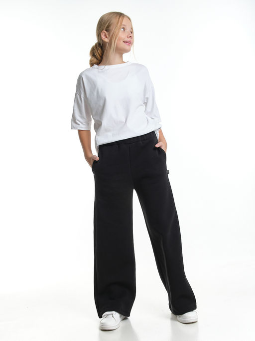 Брюки для девочки с карманами утепленные с начесом классические 22-7347 черный - Mini maxi фото 6