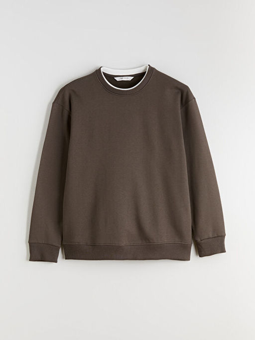 Bisiklet Yaka Uzun Kollu Erkek Kal?n Sweatshirt