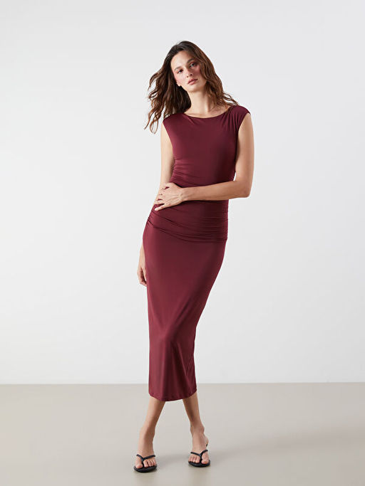 Kay?k Yaka B?zg?l? Elbise