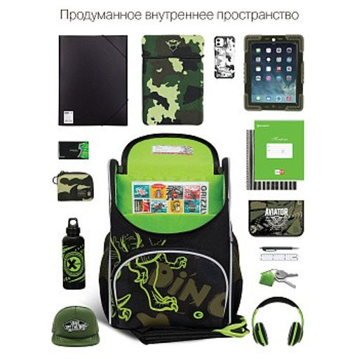 RAm-385-8 Рюкзак школьный с картхолдером на держателе и мешком для обуви - Grizzly фото 22