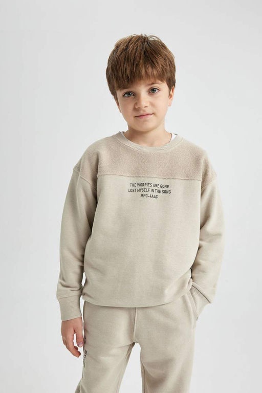 Толстый свитшот оверсайз с принтом и круглым вырезом для мальчика - Defacto фото 8