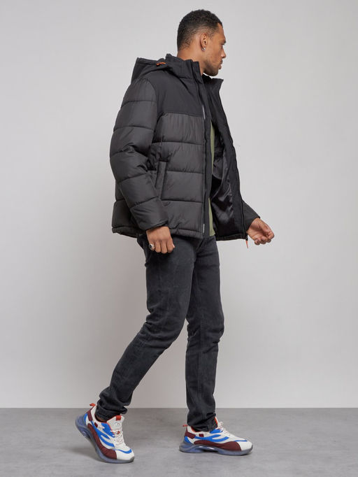 Куртка мужская зимняя с капюшоном спортивная великан черного цвета 8377Ch - Wonderrman фото 4
