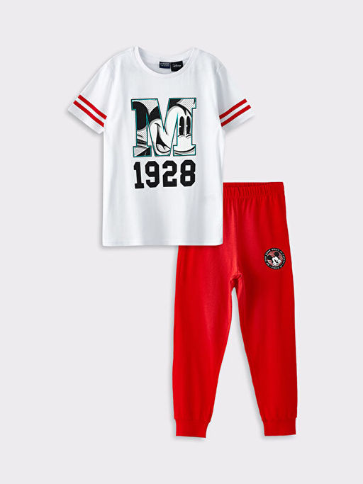 Bisiklet Yaka Mickey Mouse Bask?l? K?sa Kollu Erkek ?ocuk Pijama Tak?m?