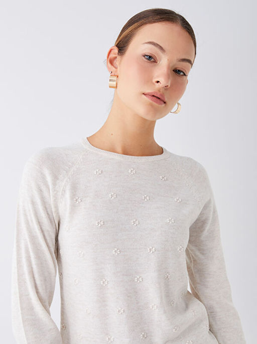 Bisiklet Yaka Kendinden Desenli Uzun Kollu Kad?n Triko Kazak - Waikiki фото 2