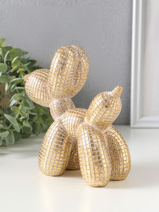 Фигурка полистоун «Воздушный шарик - собачка, в клеточку», под золото, 15×6.7×15 см