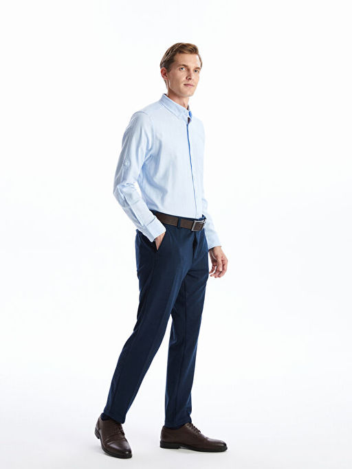 Regular Fit Uzun Kollu Keten Kar???ml? Erkek G?mlek