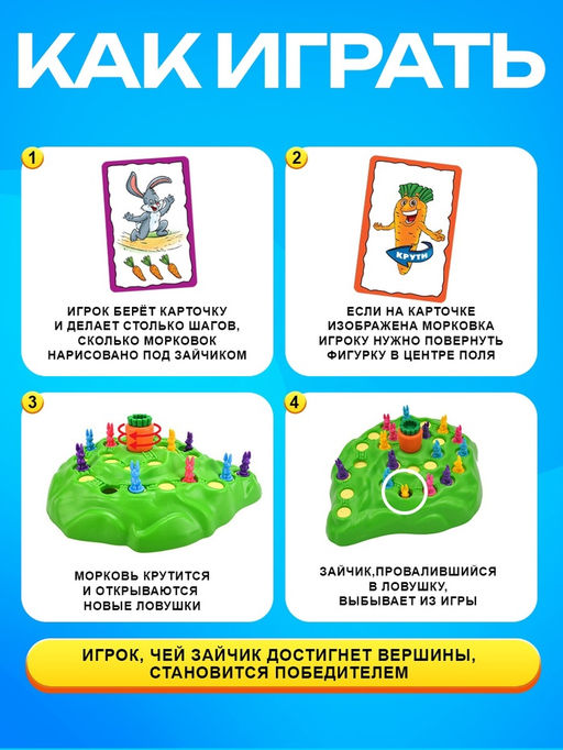 Настольная игра на внимательность Ушастые гонки, 24 карточки, 16 зайцев - Лас играс kids фото 11