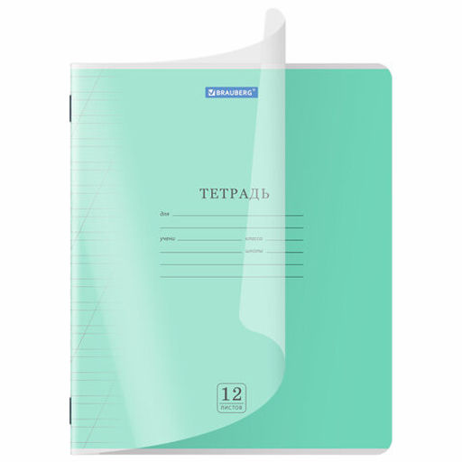 Цена за 5шт. Тетрадь обложка пластик (прозрачный) 12 л., косая линия, BRAUBERG "Smart Cover", АССОРТИ (в спайке), 405024